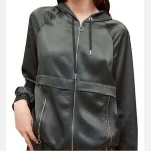 Zara Green satin Jacket with Hooded Design and Adjustable Fit